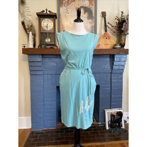 SYNERGY M/L Floral Embroidery Organic Cotton Knit Dress Eco Boho Festival